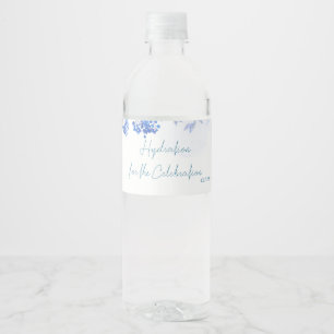 Dusty Blue Floral Watercolor Wedding Table Numbers Water Bottle Label