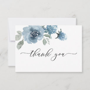 Dusty Blue Floral Watercolor Wedding Thank You Card