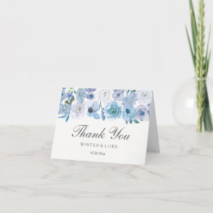 Dusty Blue Floral Watercolor Wedding Thank You Card