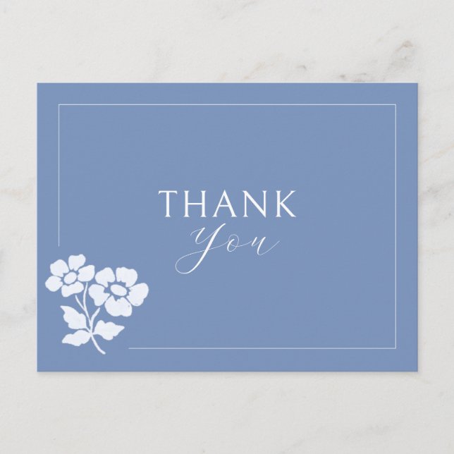 Dusty Blue | Floral Watercolor Wedding Thank You Postcard (Front)