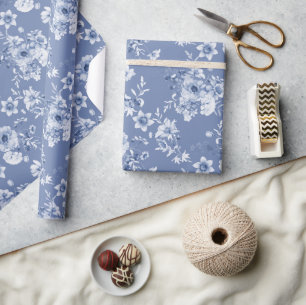 Dusty Blue Floral Watercolor Wrapping Paper