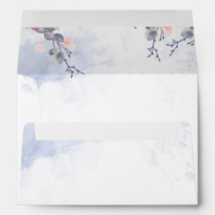 Dusty Blue Floral Watercolors Wedding Envelope