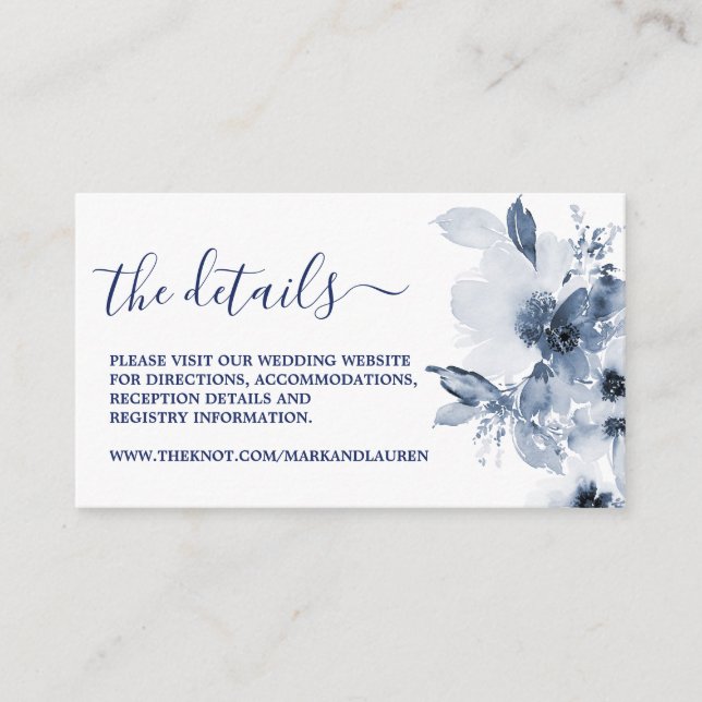 Dusty Blue Floral Website Info Enclosure Card (Front)
