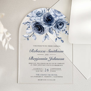 Dusty Blue Floral Wedding Acrylic Invitations