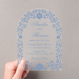 Dusty Blue Floral Wedding  Acrylic Invitations