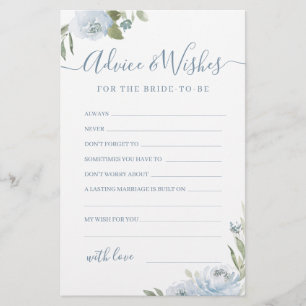 Dusty blue floral wedding advice & wishes card