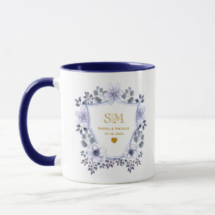 Dusty Blue Floral Wedding and Gold I Anniversary Mug