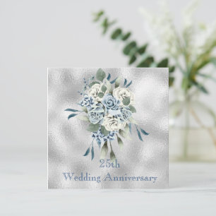 Dusty Blue Floral Wedding Anniversary Invitation