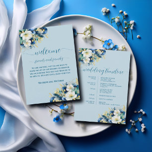 Dusty Blue Floral Wedding Bag Letter Timeline Card