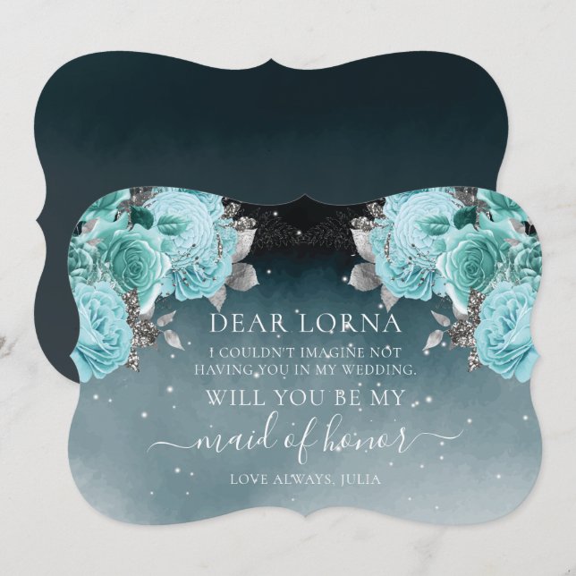 Dusty Blue Floral Wedding Be My Maid of Honour Invitation (Front/Back)