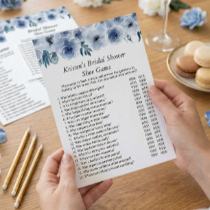 Dusty Blue Floral Wedding Bridal Shower Shoe Game Flyer