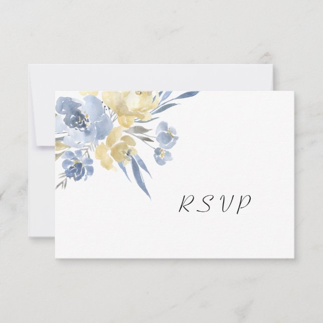 Dusty Blue Floral Wedding buffet RSVP Card (Front)