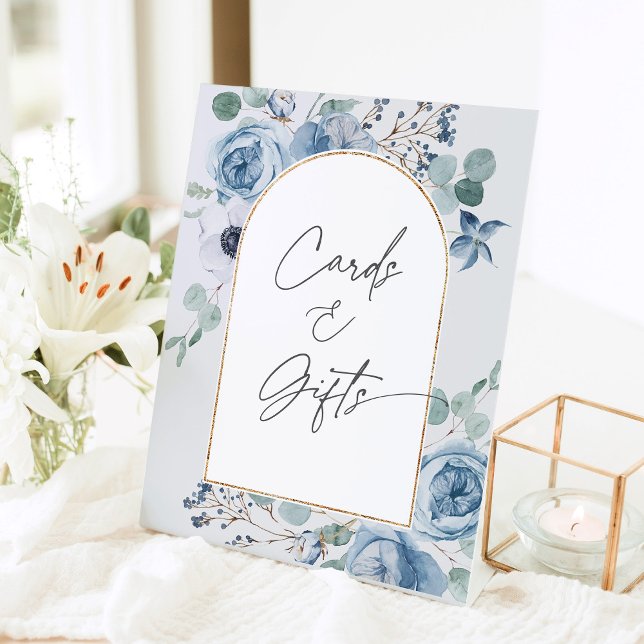 Dusty blue floral wedding Cards and gifts Pedestal Sign (Creator Uploaded)