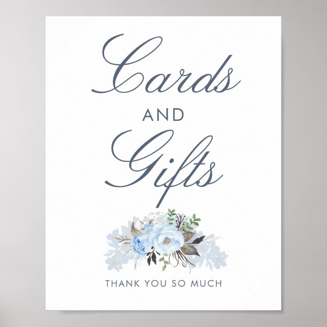 Dusty Blue Floral Wedding Cards and Gifts Sign (Front)
