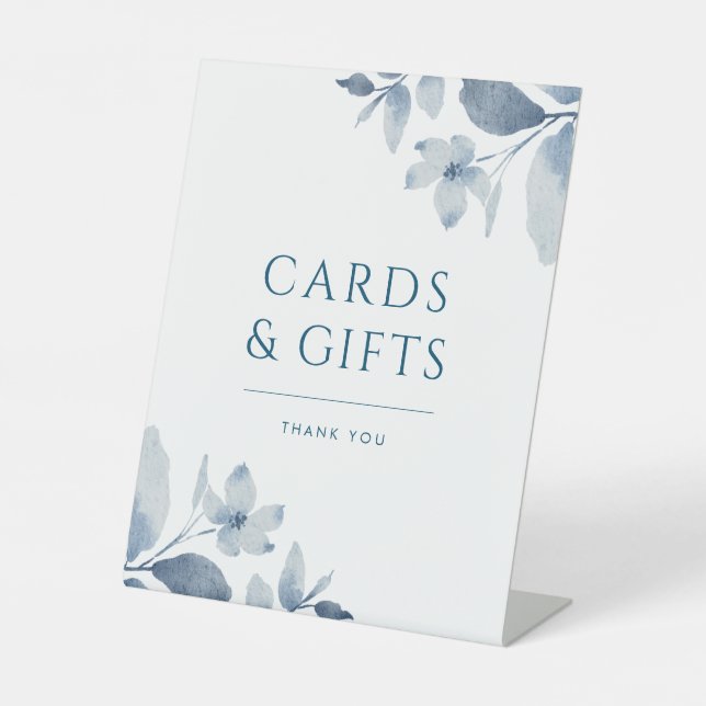 Dusty Blue Floral Wedding Cards and Gifts Sign (Front)