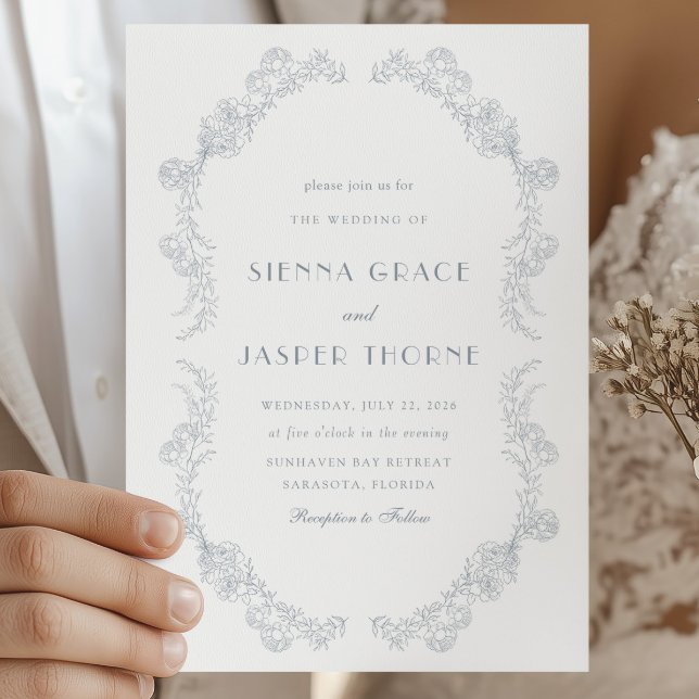 Dusty Blue Floral Wedding Ceremony Invitation (Creator Uploaded)