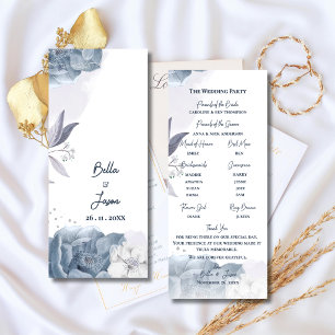 Dusty Blue Floral Wedding Ceremony Program Invitation