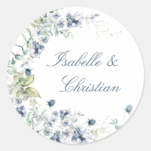 Dusty Blue Floral Wedding  Classic Round Sticker