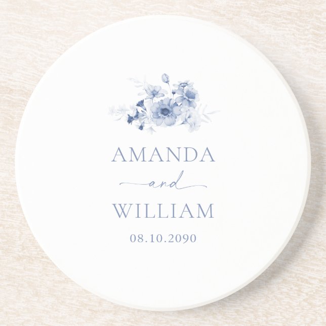 Dusty Blue Floral Wedding  Coaster (Front)