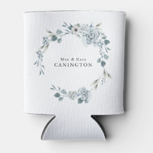 Dusty Blue Floral Wedding Custom  Can Cooler
