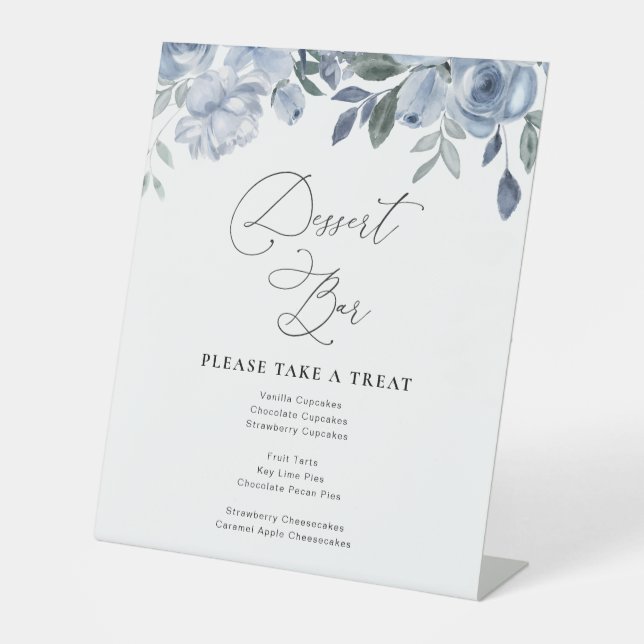 dusty blue floral wedding Dessert bar sign (Front)