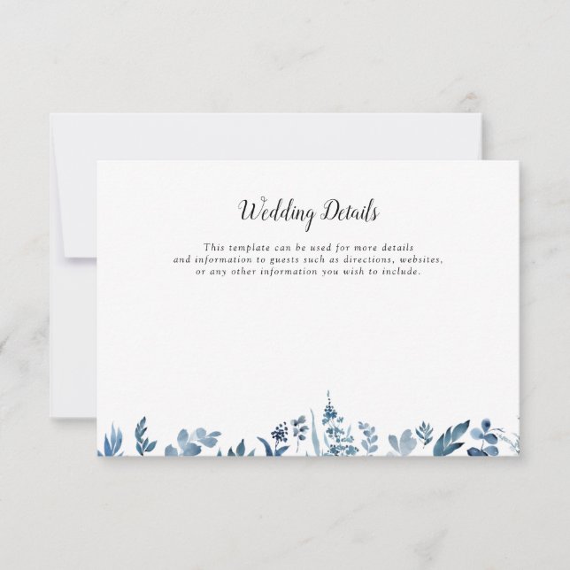 dusty blue floral wedding details card (Front)