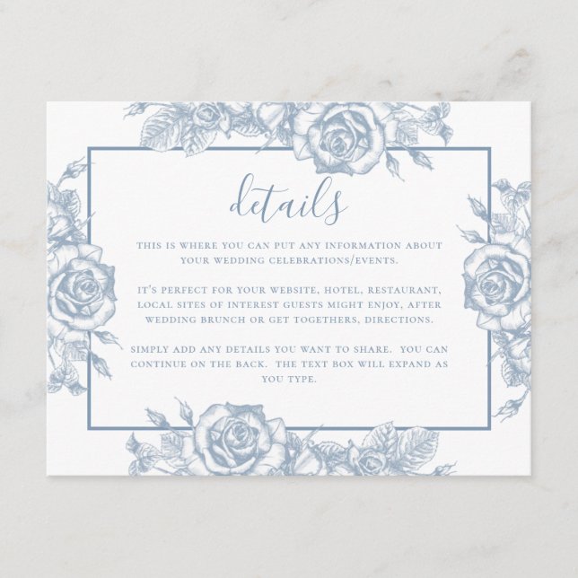Dusty Blue Floral Wedding Details Enclosure Card (Front)