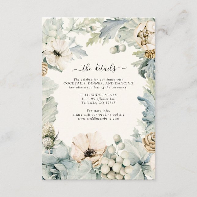 Dusty Blue Floral Wedding Details Enclosure Card (Front)