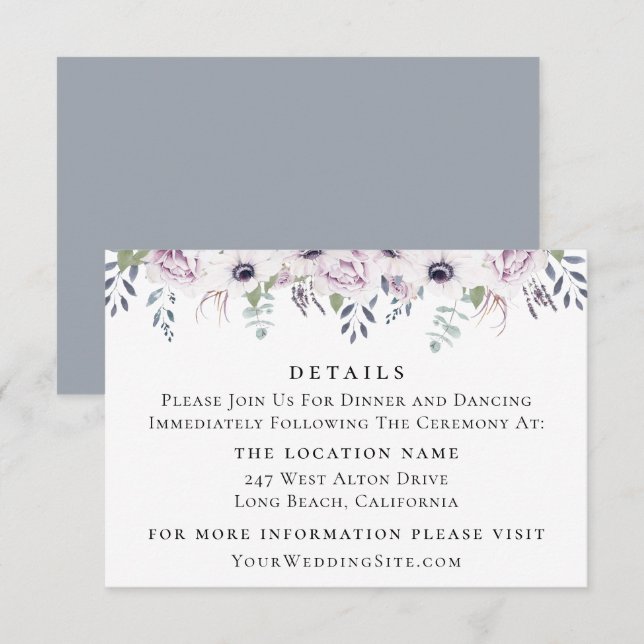 Dusty Blue Floral Wedding Details Invitation (Front/Back)