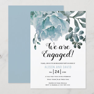 Dusty blue floral wedding engagement party  invitation