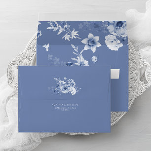 Dusty Blue Floral Wedding Envelope
