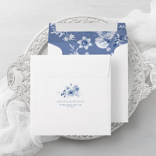 Dusty Blue Floral Wedding Envelope