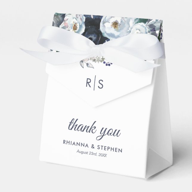 Dusty Blue Floral Wedding Favour Box (Front Side)