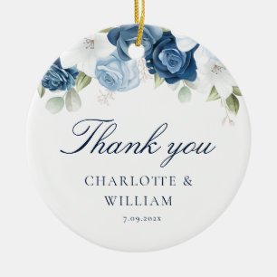 Dusty Blue Floral Wedding Favour Christmas Holiday Ceramic Tree Decoration