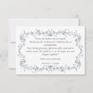 Dusty Blue Floral Wedding Flat Thank You Note Card