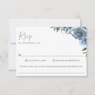 Dusty Blue Floral Wedding Food Allergy RSVP