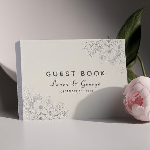 Dusty Blue Floral Wedding Guest Book