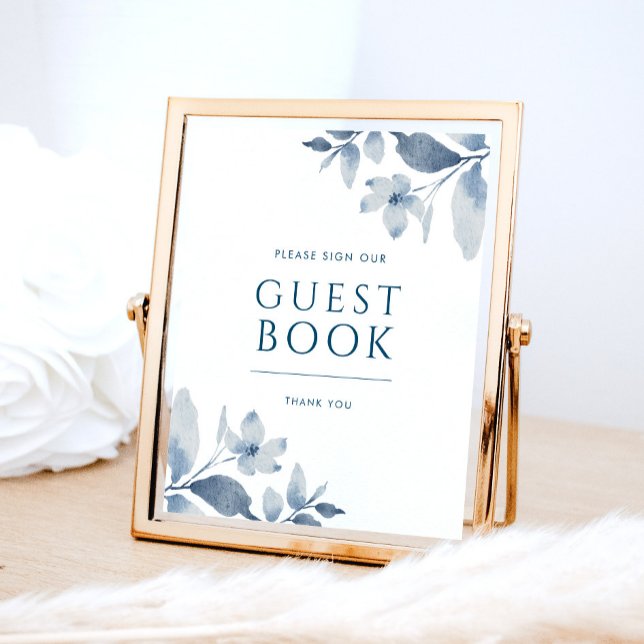 Dusty Blue Floral Wedding Guest Book Sign (Creator Uploaded)