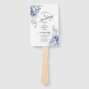 Dusty Blue Floral Wedding  Hand Fan