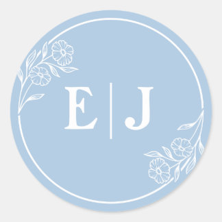 Dusty Blue Floral Wedding Initial Sticker