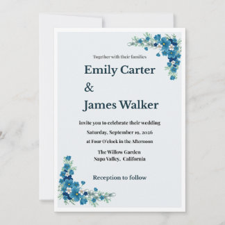 Dusty Blue Floral Wedding Invitation