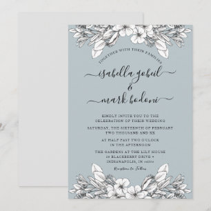 Dusty Blue Floral Wedding Invitation