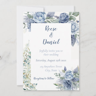 Dusty Blue Floral Wedding Invitation