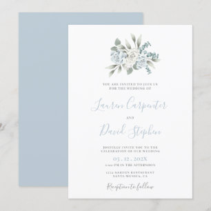 Dusty Blue Floral Wedding Invitation