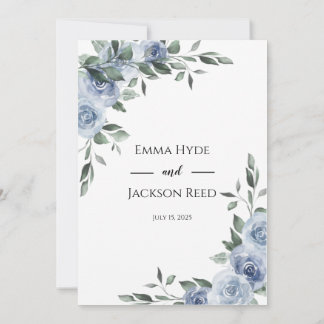 Dusty Blue Floral Wedding Invitation