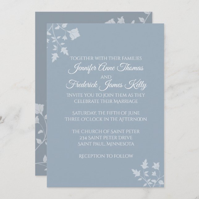 Dusty Blue Floral Wedding Invitation (Front/Back)