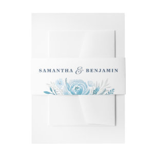 Dusty Blue Floral Wedding Invitation Belly Band