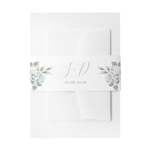Dusty Blue Floral Wedding Invitation Belly Band