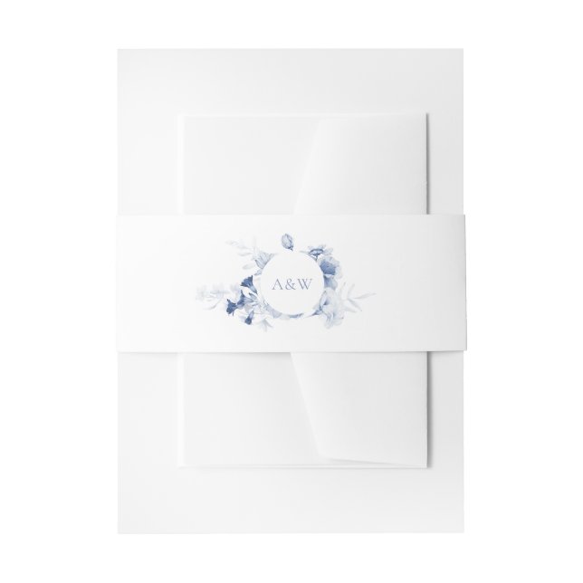 Dusty Blue Floral Wedding Invitation Belly Band (Front Example)