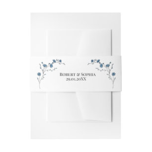 Dusty Blue Floral Wedding Invitation Belly Band